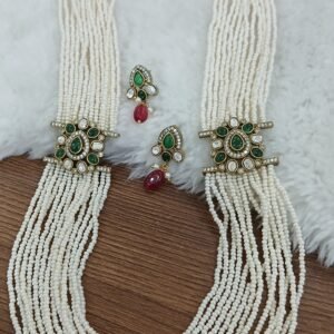 GREEN stone pendant with beads haaram