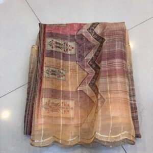 Peach shade fancy semi organza saree