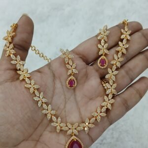 Flower pattern stone set with RUBY drop