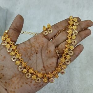 Multi stone simple Lakshmi set with earrings