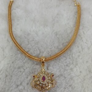 Simple Peacock removable pendant with white & Ruby stone with Naan chain