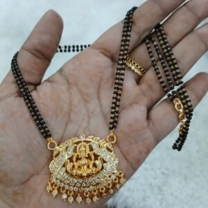 Simple black beads with gold copy Lakshmi pendant