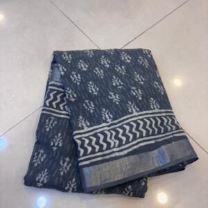 Pure Lenin Jaipur print saree