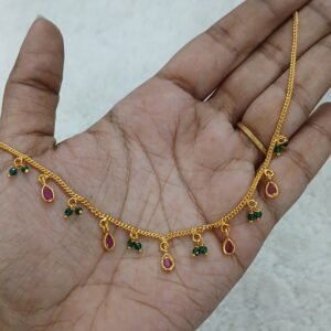 Simple Micropolish chain with Ruby drops & Green spinels