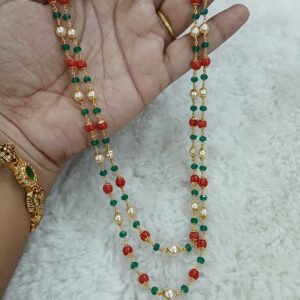 Real pumpkin coral & Emerald double line chain