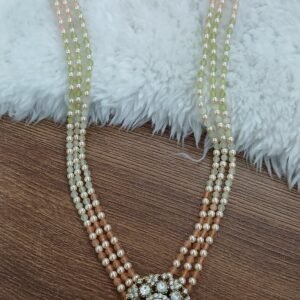 Real multi shade beads with mozzonite pendant