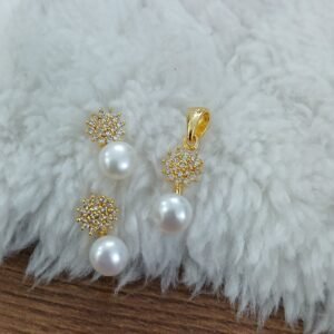 Real pearl pendant & earrings combo