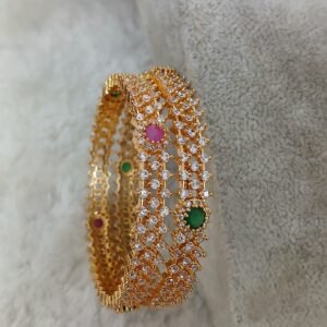 White stones 3 line bangles (set of 2)