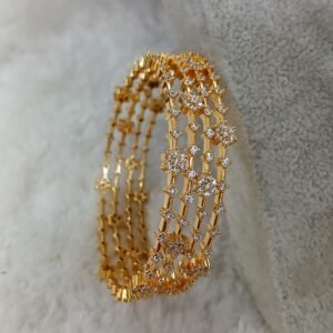 Full white stones simple bangles (set of 4)