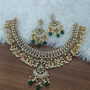 Kundan with pearls hand made neck set with earrings