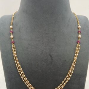 Simple gold copy beads chain with real pumpkin ruby beads
