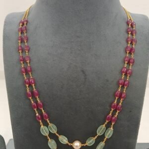 Double lines real ruby with real Emerald micropolish chain (20 inches )