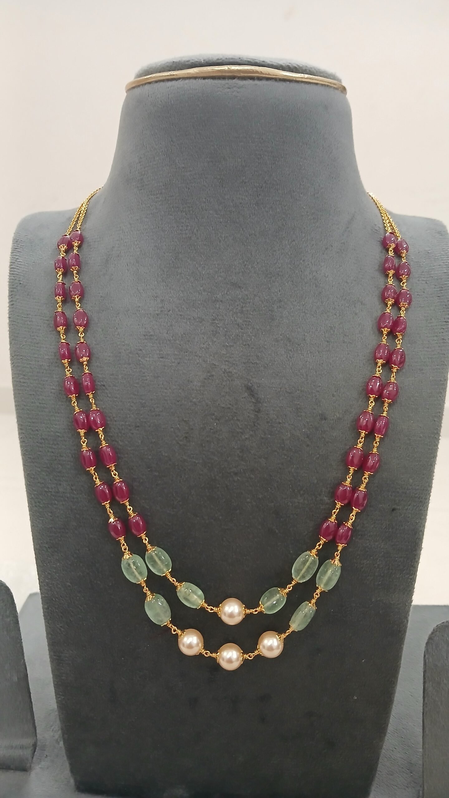 Double lines real ruby with real Emerald micropolish chain (20 inches )