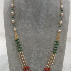 Oval coral with Emerald bunch pattern Micropolish chain