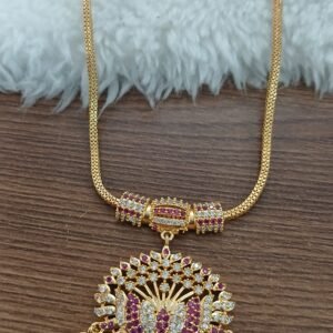 Simple pink and white stones Lotus pendant with Micropolish naan chain