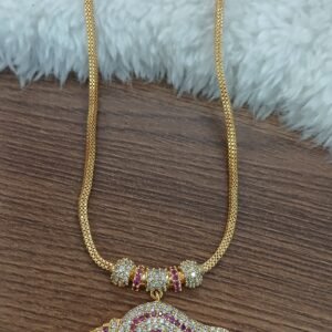 Pink & White stones shankam pendant with Micropolish naan chain