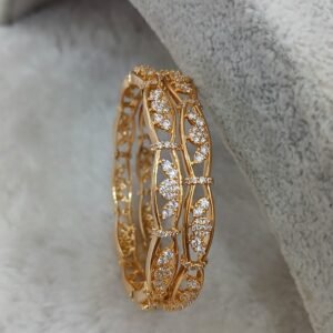 Lotus pattern white stones bangles