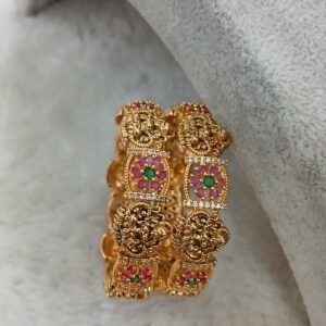 Big size nakshi bangles with lakshmi and ruby flower