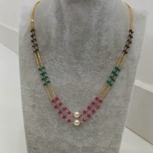 Double line chandrahaaram with real beads