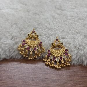 Micropolish double Peacock chandhbaali with pink and white stones