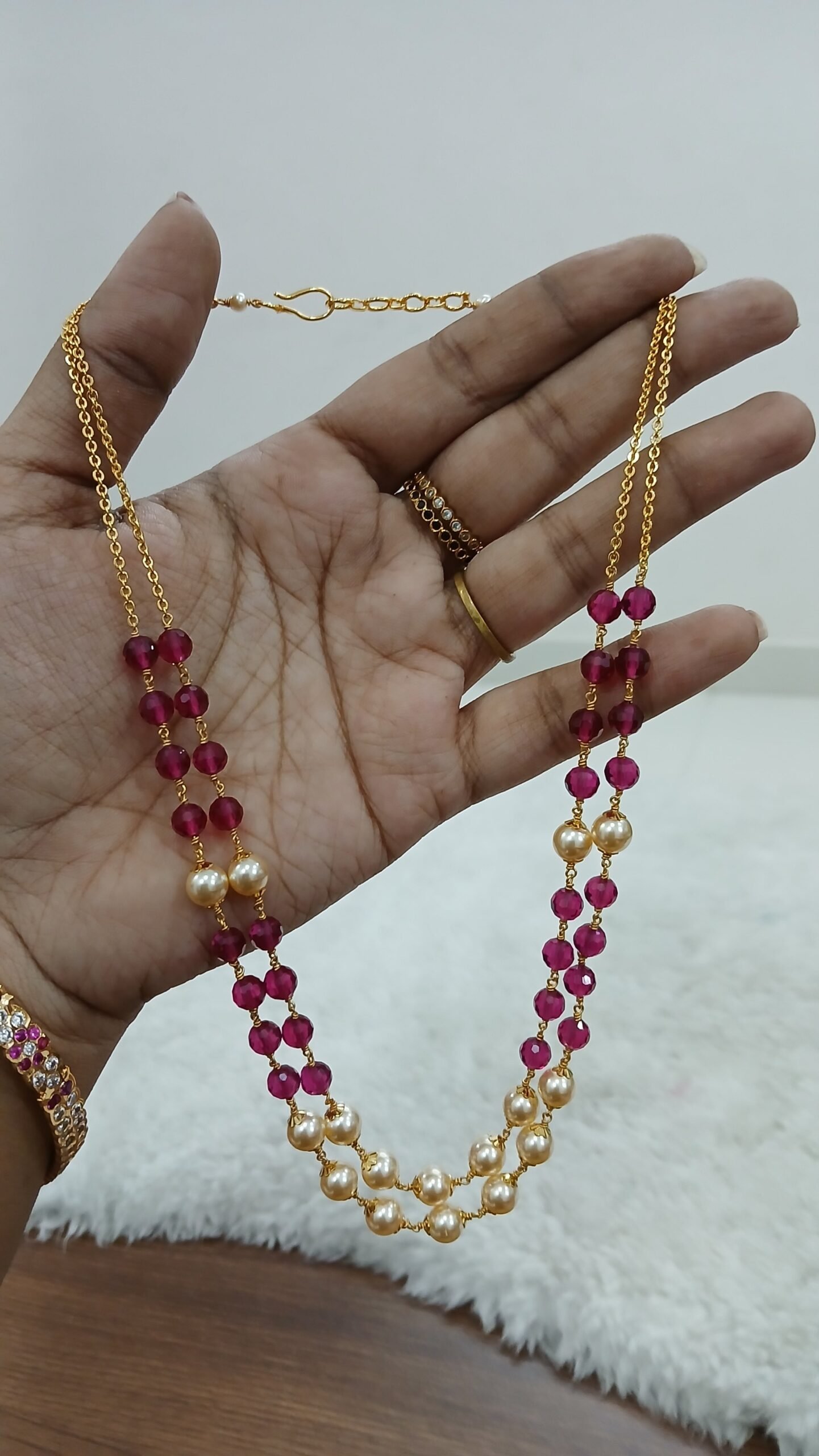 18 inches Micropolish real beads double line chain