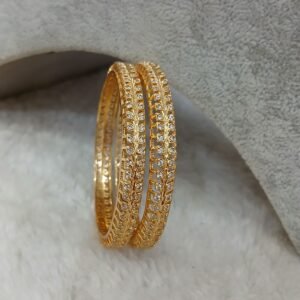 2.6 Simple 3D pattern white stones Micropolish bangles (set of 2)