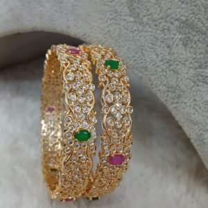 2.6 Bridal full stones with multi oval stone Micropolish bangles (set of 2)