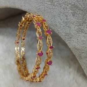 2.6 Ruby stonea with ribbon detailing Micropolish bangles (set of 2)