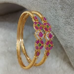 2.6 Full cut ruby stones kada pattern Micropolish bangles (set of 2)