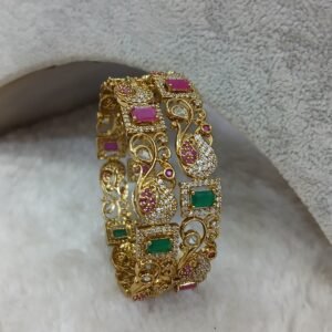 2.6 Antique finish multi stones with Peacock design bangles (set of 2)