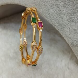 2.6 Simple gold copy multi stone Micropolish bangles (set of 2)