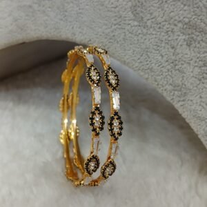 2.6 White glass cut with black stones Micropolish bangles (set of 2)
