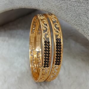2.6 Black stones with plain design Micropolish bangles (set of 2)