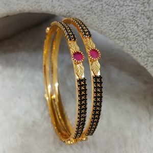 2.6 Double patti black stone with round pink stone Micropolish bangles (set of 2)
