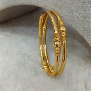 2.6 Plain with gold ball detailing Micropolish round pattern bangles (set of 2)