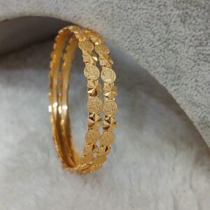 2.6 Micropolish lakshmi kaasu with 3D flower plain bangles (set of 2)