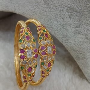 2.6 Uncuts with multi stones kada pattern Micropolish bangles (set of 2)