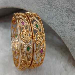 2.6 Gold copy Full Micropolish lakshmi with multi stone Micropolish bangles (set of 2)