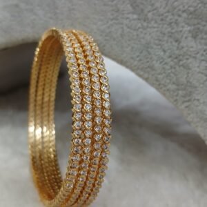 2.10 Gold copy white stone Micropolish bangles with C curve design (set of 4)