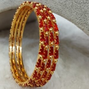 2.10 Red glass cuts with gold balls Micropolish bangles (set of 4)