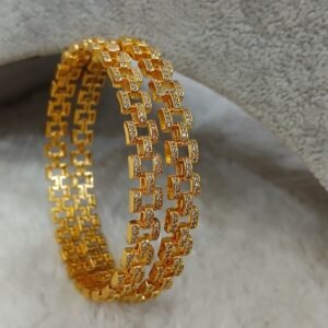2.10 Simple 3D pattern white stone Micropolish bangles (set of 2)