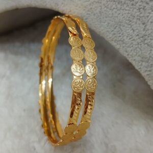 2.10 Lakshmi kaasu with S cutting plain Micropolish bangles (set of 2)