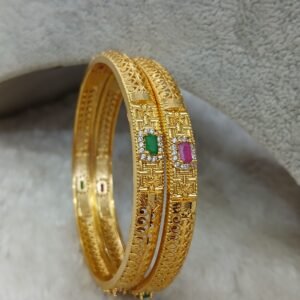 2.10 Hand cut gold copy with multi rectangle stones Micropolish bangles (set of 2)