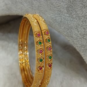 2.10 Multi stones with mango design Micropolish bangles (set of 2)