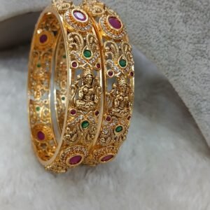 2.10 Gold copy nakshi bangles with flowers & Lakshmi (set of 2)