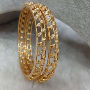 2.10 Simple Micropolish 3D pattern white stone bangles (set of 2)