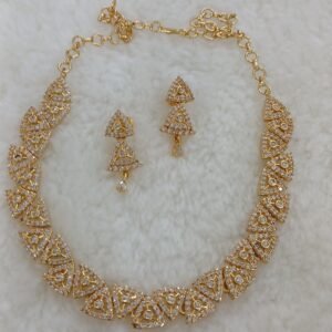 Triangle design Micropolish neck set with earrings (Full white)