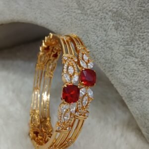 2.6 Red stone with glass cut Micropolish bangles (set of 2)