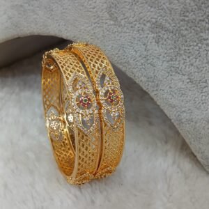 2.6 Net pattern Micropolish multi stone design bangles (set of 2(