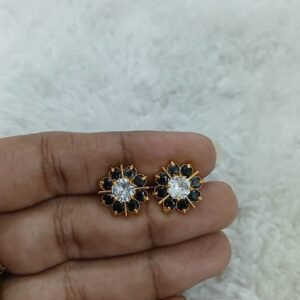 Black with white full flower design Micropolish studs